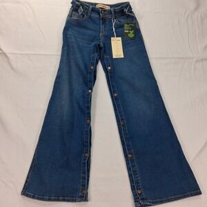Love Trends Jeans Womens 7 Double Button Baggy Wideleg Carpenter Blue Inseam NEW